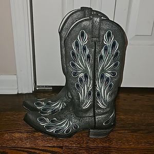 Ariat Marabelle Peacock Feather Grey with Colorful Embroiderey Western Boots
